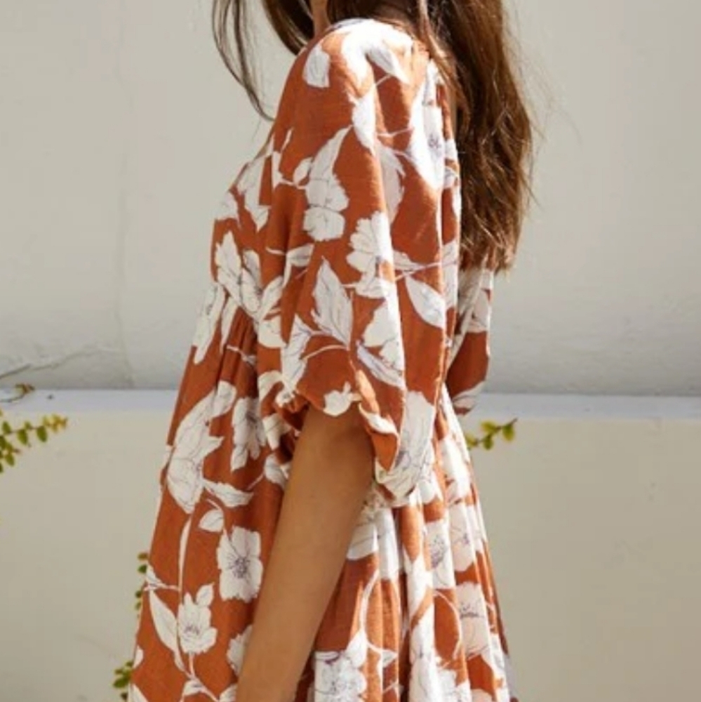 Linen Floral Square Neck Puff Sleeve Midi Dress /By Together sold by Lord&Taylor - Picture 2 of 11